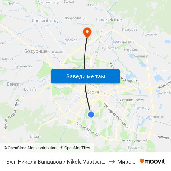 Бул. Никола Вапцаров / Nikola Vaptsarov Blvd. (0344) to Мировяне map