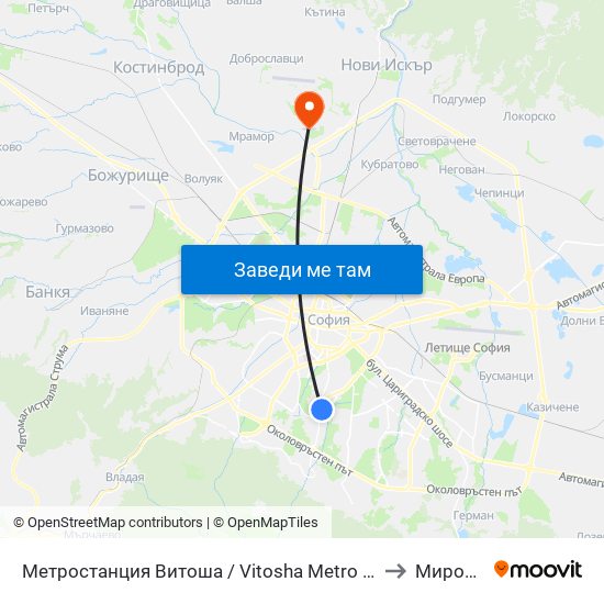 Метростанция Витоша / Vitosha Metro Station (0909) to Мировяне map