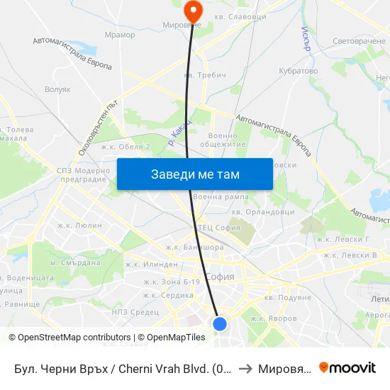 Бул. Черни Връх / Cherni Vrah Blvd. (0398) to Мировяне map