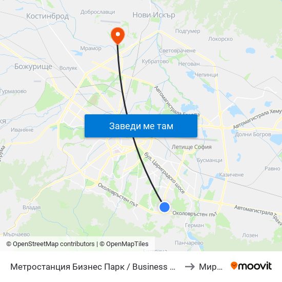 Метростанция Бизнес Парк / Business Park Metro Station (2490) to Мировяне map