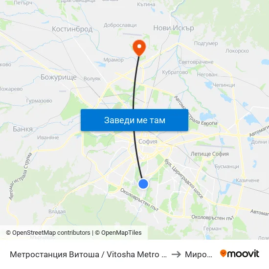 Ⓜ️ Метростанция Витоша / Vitosha Metro Station (2756) to Мировяне map