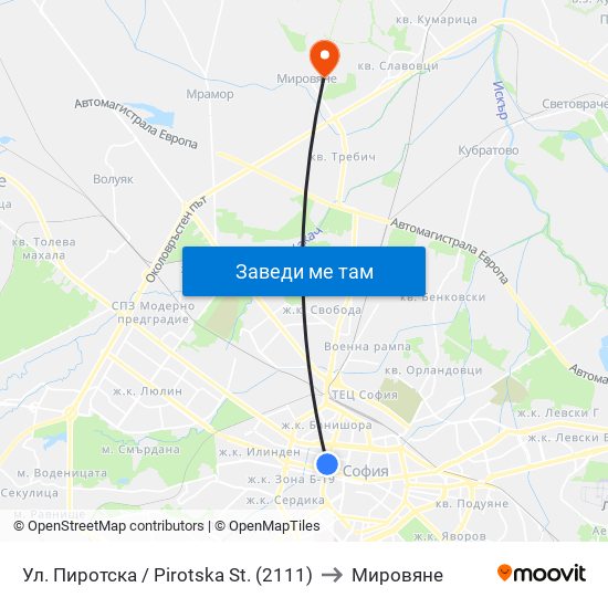 Ул. Пиротска / Pirotska St. (2111) to Мировяне map