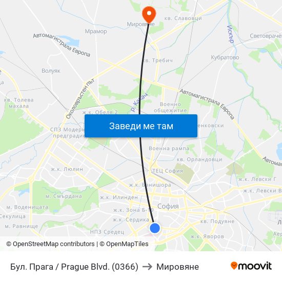 Бул. Прага / Prague Blvd. (0366) to Мировяне map