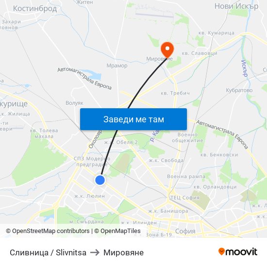 Сливница / Slivnitsa to Мировяне map