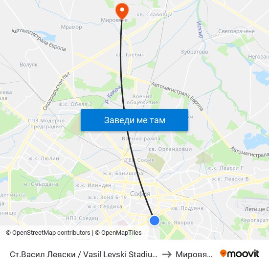 Ст.Васил Левски / Vasil Levski Stadium to Мировяне map