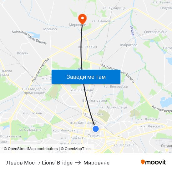 Лъвов Мост / Lions' Bridge to Мировяне map