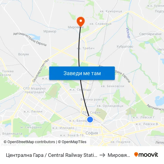 Централна Гара / Central Railway Station to Мировяне map