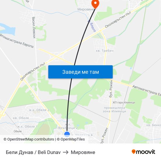 Бели Дунав / Beli Dunav to Мировяне map