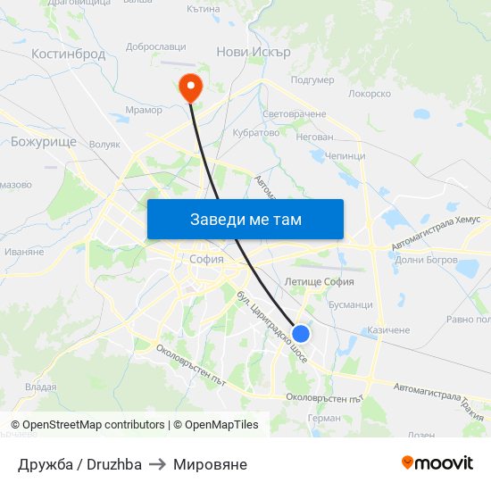 Дружба / Druzhba to Мировяне map