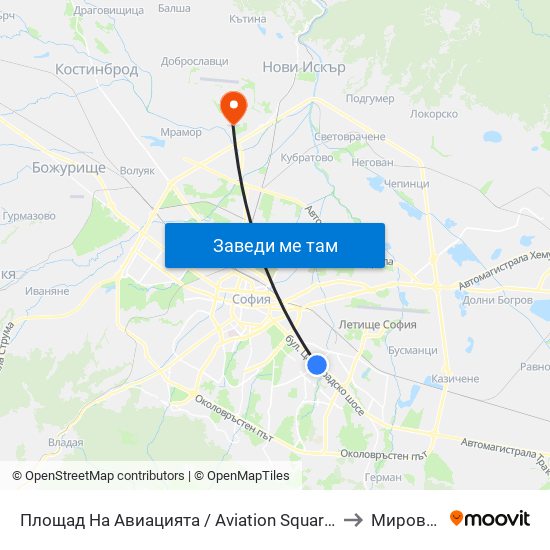 Площад На Авиацията / Aviation Square (1257) to Мировяне map