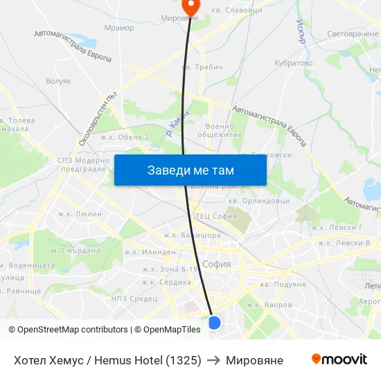 Ⓜ️ Хотел Хемус / Hemus Hotel (1325) to Мировяне map