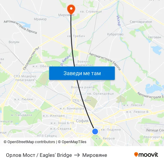 Орлов Мост / Eagles' Bridge to Мировяне map