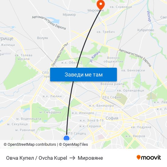 Овча Купел / Ovcha Kupel to Мировяне map