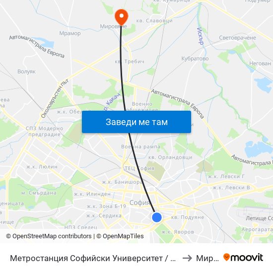 Метростанция Софийски Университет / Sofia University Metro Station (2827) to Мировяне map