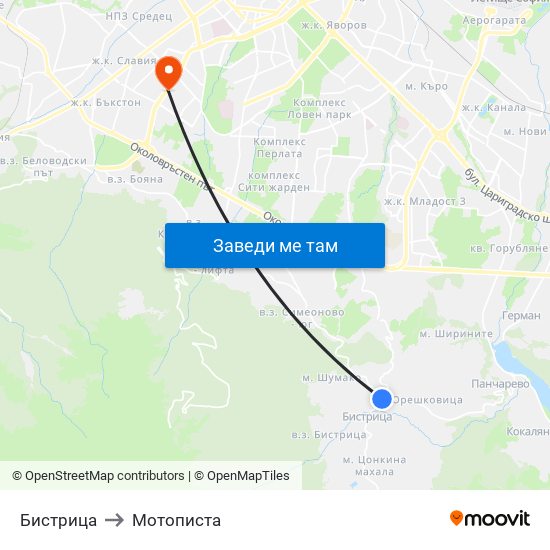 Бистрица to Мотописта map