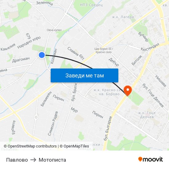 Павлово to Мотописта map