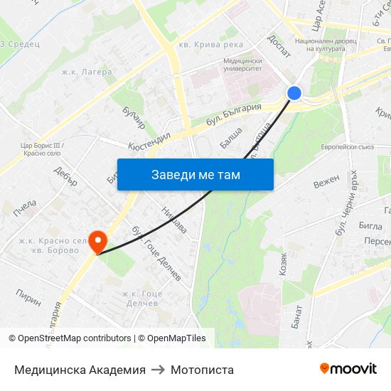 Медицинска Академия to Мотописта map