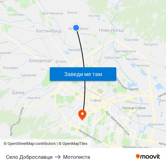Село Доброславци to Мотописта map