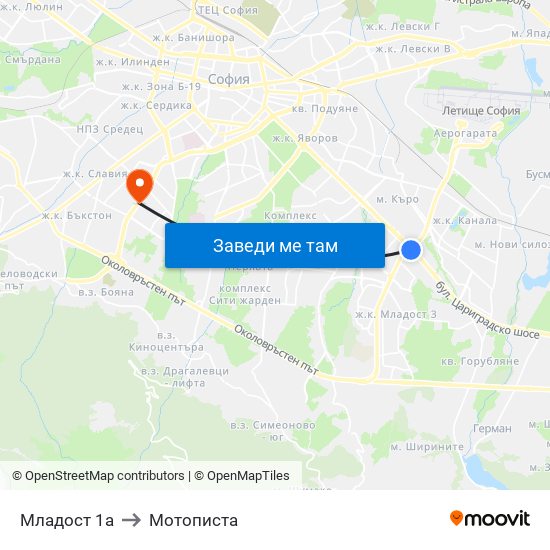 Младост 1а to Мотописта map