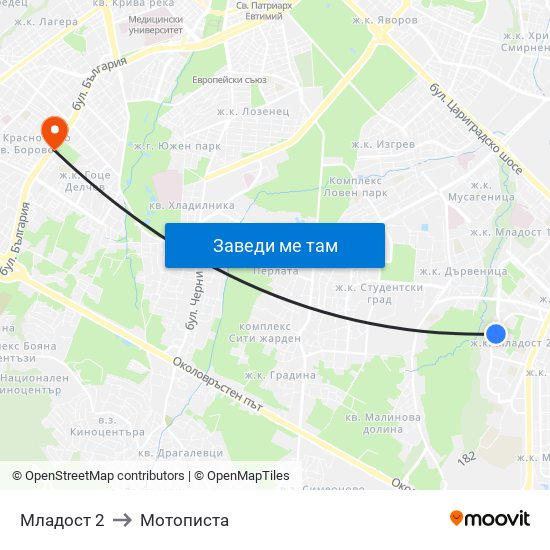 Младост 2 to Мотописта map