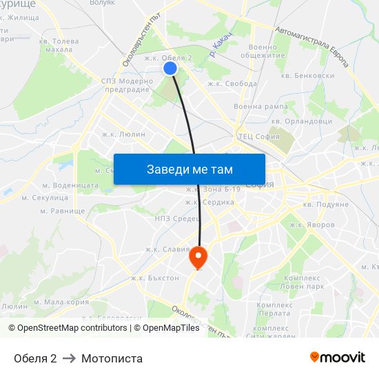 Обеля 2 to Мотописта map