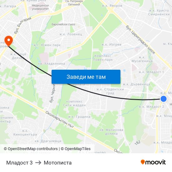 Младост 3 to Мотописта map