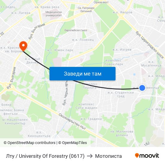 Лту / University Of Forestry (0617) to Мотописта map