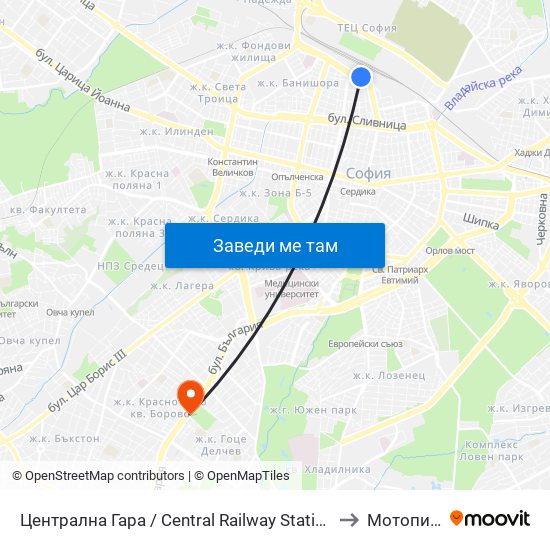 Централна Гара / Central Railway Station (1327) to Мотописта map