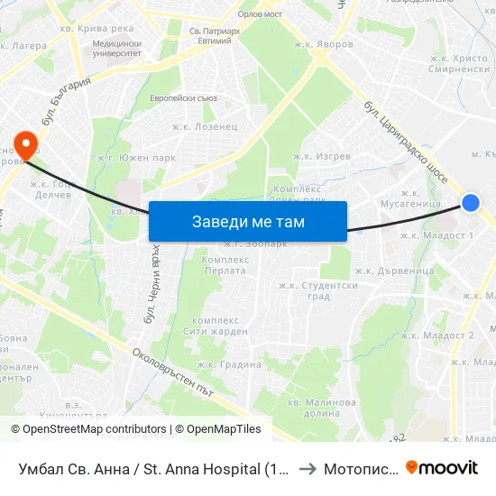 Умбал Св. Анна / St. Anna Hospital (1194) to Мотописта map