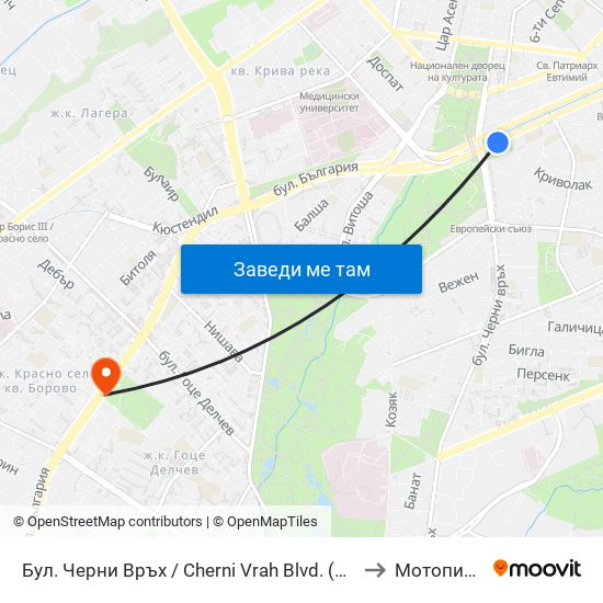 Бул. Черни Връх / Cherni Vrah Blvd. (0398) to Мотописта map