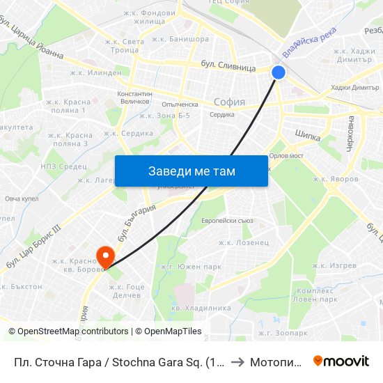 Пл. Сточна Гара / Stochna Gara Sq. (1316) to Мотописта map