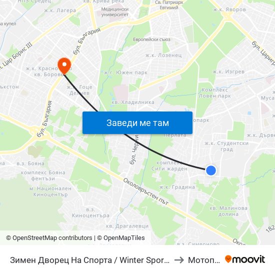 Зимен Дворец На Спорта / Winter Sports Palace (0742) to Мотописта map