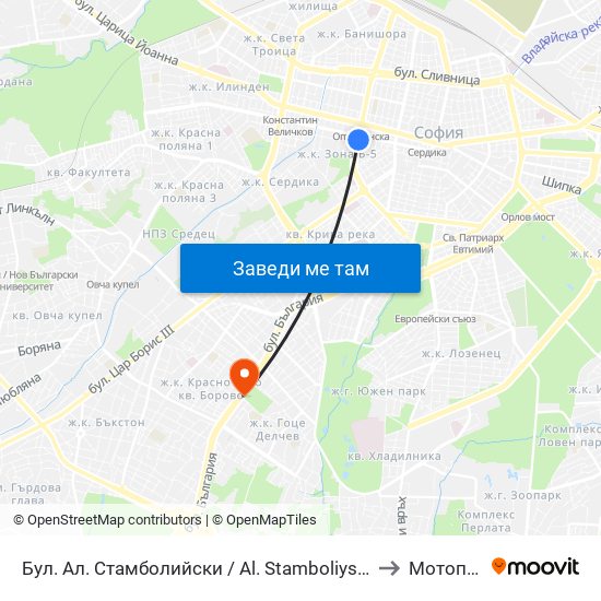 Бул. Ал. Стамболийски / Al. Stamboliyski Blvd. (0283) to Мотописта map