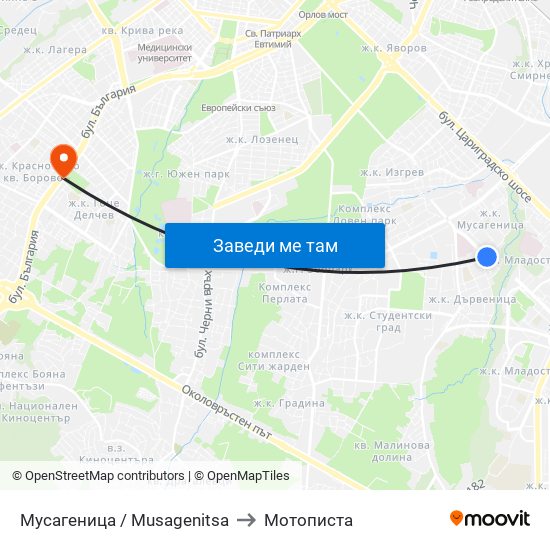 Мусагеница /  Musagenitsa to Мотописта map