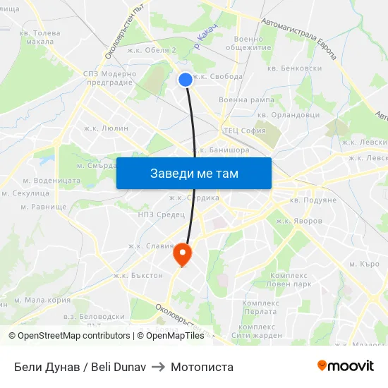Бели Дунав / Beli Dunav to Мотописта map