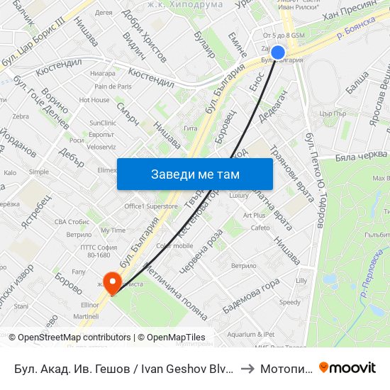 Бул. Акад. Ив. Гешов / Ivan Geshov Blvd. (2804) to Мотописта map
