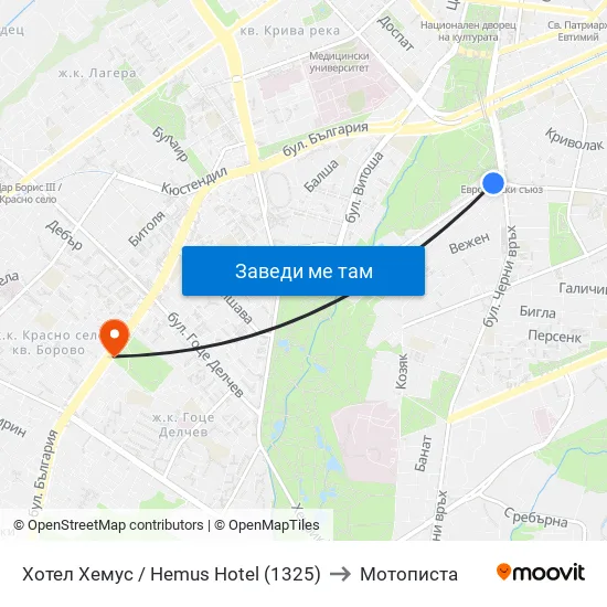 Ⓜ️ Хотел Хемус / Hemus Hotel (1325) to Мотописта map