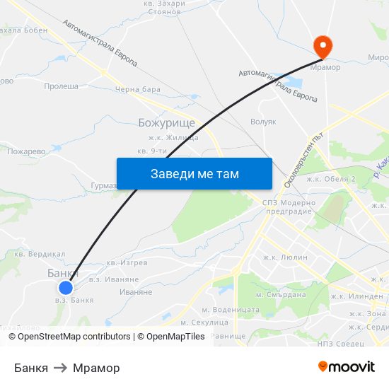 Банкя to Мрамор map