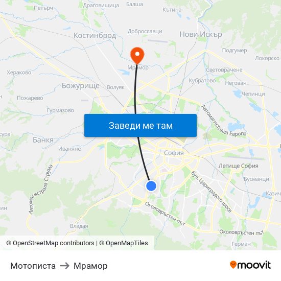 Мотописта to Мрамор map