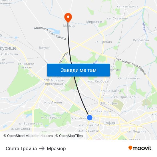 Света Троица to Мрамор map