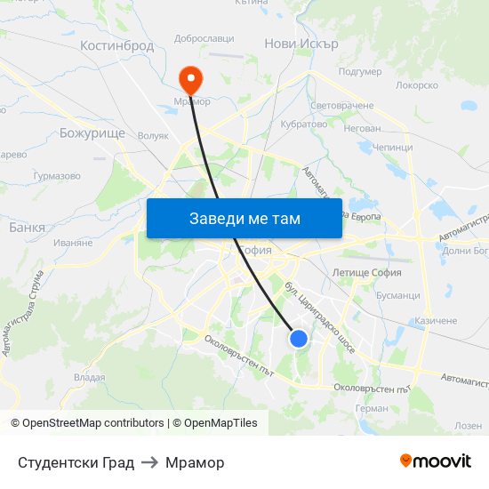 Студентски Град to Мрамор map