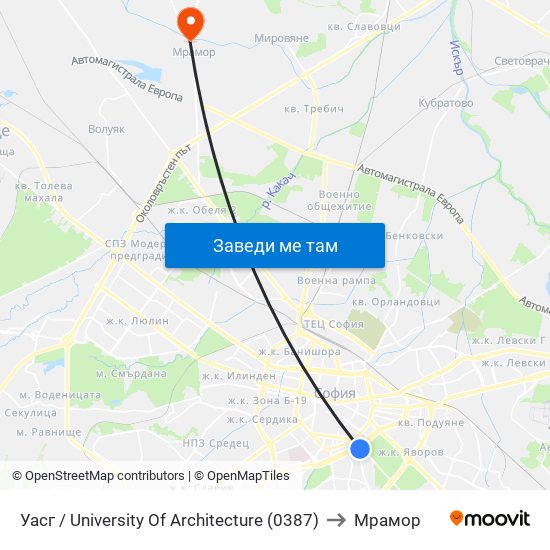 Уасг / University Of Architecture (0387) to Мрамор map