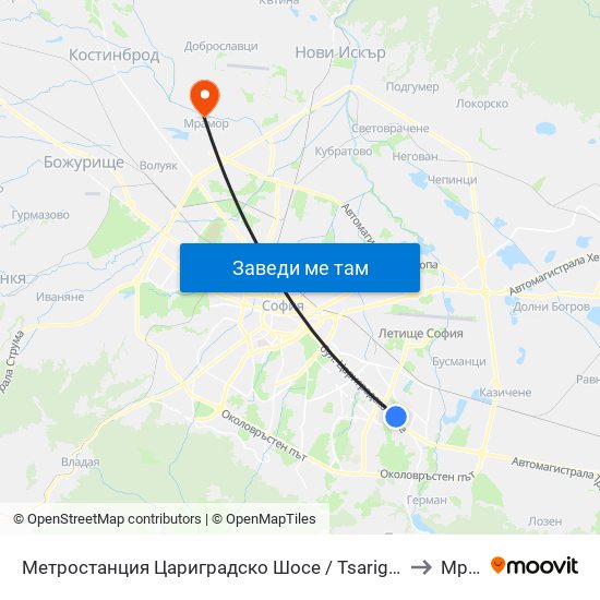 Метростанция Цариградско Шосе / Tsarigradsko Shosse Metro Station (1016) to Мрамор map