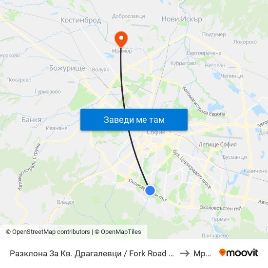 Разклона За Кв. Драгалевци / Fork Road To Dragalevtsi Qr. (1457) to Мрамор map