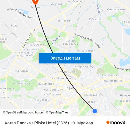 Хотел Плиска / Pliska Hotel (2326) to Мрамор map