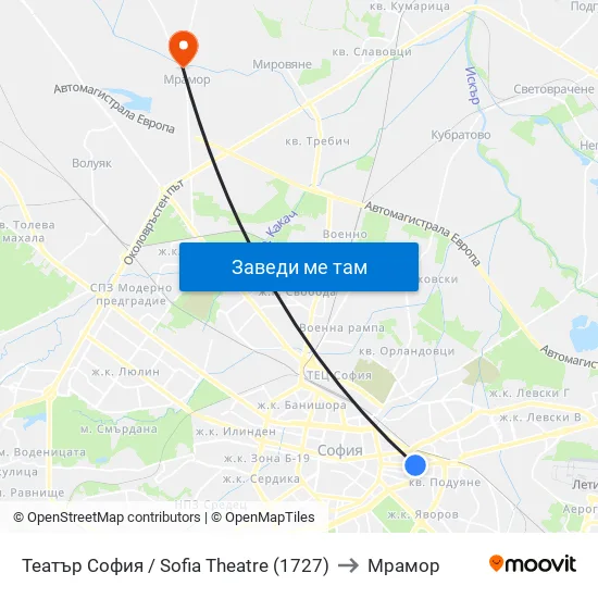Театър София / Sofia Theatre (1727) to Мрамор map