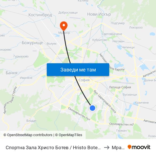 Спортна Зала Христо Ботев / Hristo Botev Sports Hall (1611) to Мрамор map