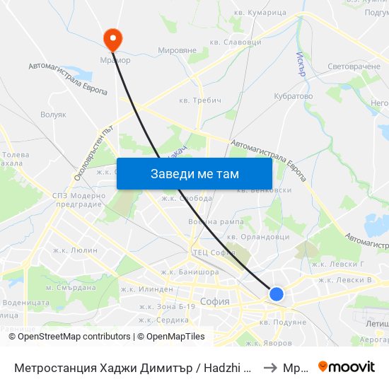 Метростанция Хаджи Димитър / Hadzhi Dimitar Metro Station (0303) to Мрамор map