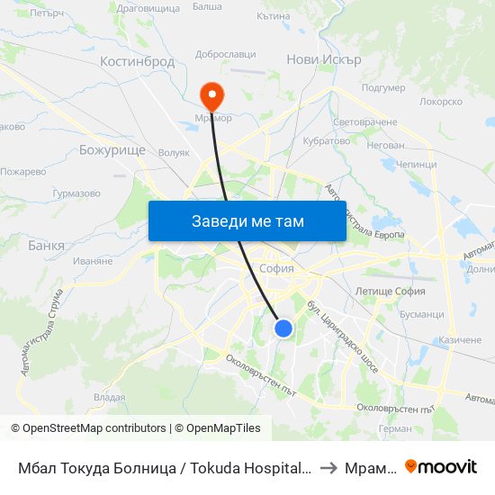Мбал Токуда Болница / Tokuda Hospital (0206) to Мрамор map