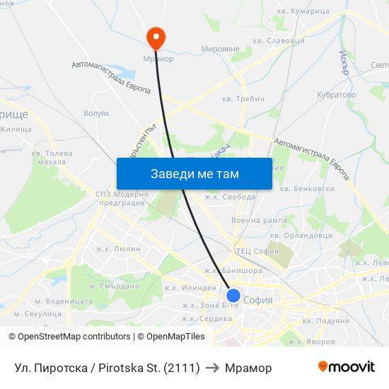 Ул. Пиротска / Pirotska St. (2111) to Мрамор map